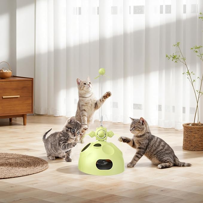 Interactive Cat Toy for Indoor Cats, 4-in-1 Modular Design with Treats Puzzle Slow Feeder, Cat Teaser Wand, Ball Maze & Spinning Ball | Kitten Enrichment Toys for Indoor