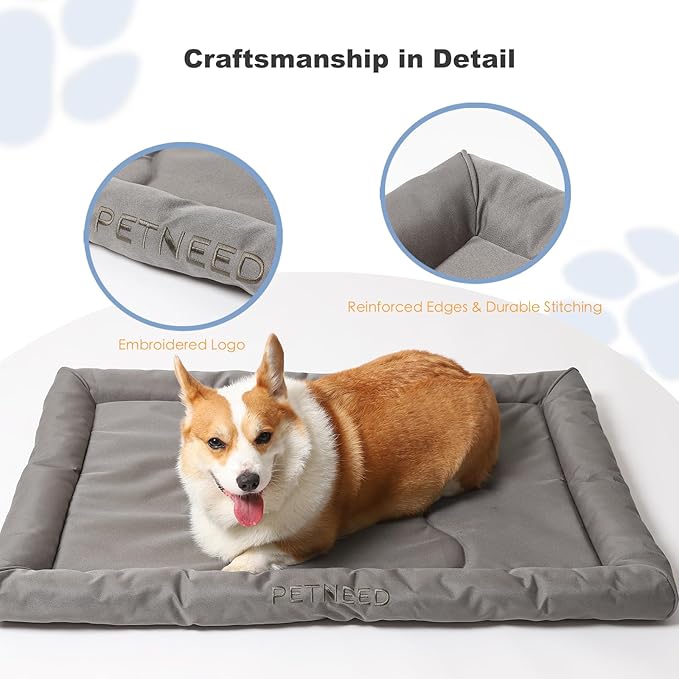 4-Season Water-Resistant Dog Beds for Metal Crates, Indoor & Outdoor Use for Dogs up to 100 lbs, Durable Oxford 900D Fabric, Plush Pillow & Supportive Foam, Washable (45 inches, Grey)
