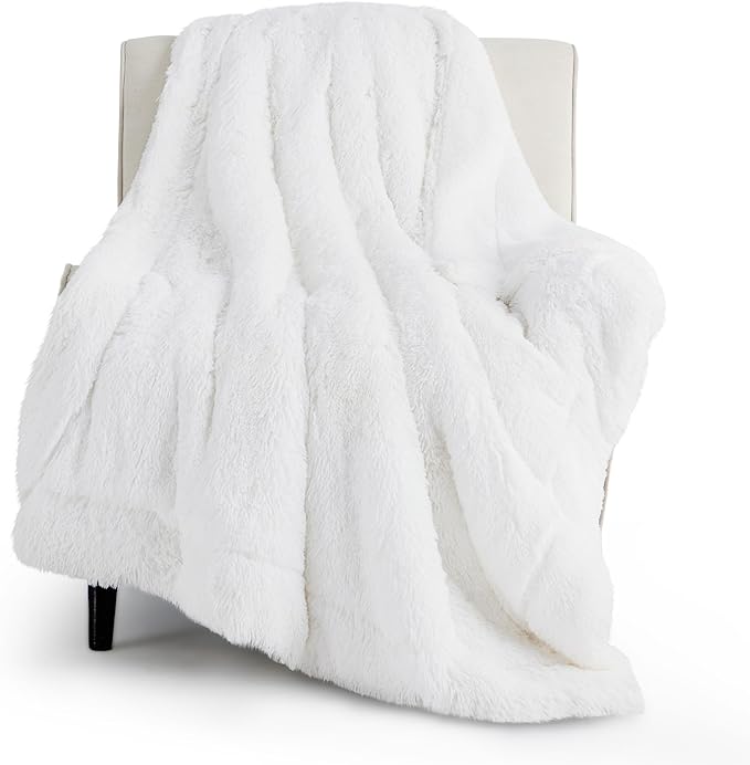 Bedsure GentleSoft Fuzzy Sherpa Faux Fur Twin Blanket White Cozy Gifts for Women Men, Soft Fleece Plush Warm Minky Thick Blanket Twin Size for Bed, Couch, White Room Decor Dorm Essentials, 60x80