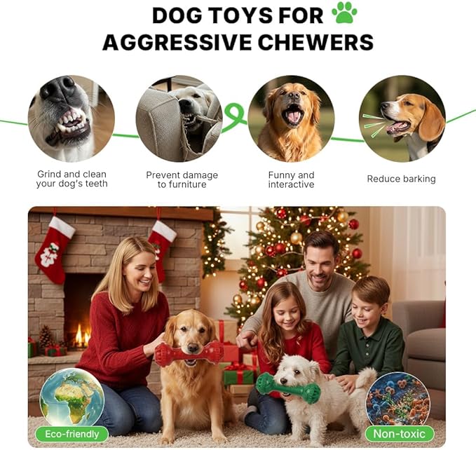 Dog Bone Chew Toy with Treat Dispenser - 2 Pack Tough Dog Toys for Teeth Cleaning, Interactive Puzzle Feeder for Small, Medium and Large Dogs