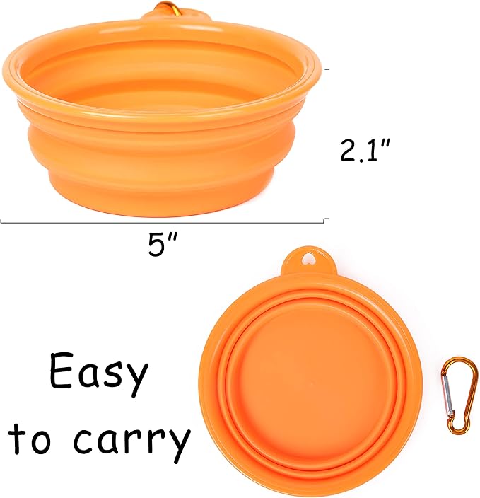 PROLOSO 9 Pcs Collapsible Dog Bowl Foldable Expandable Silicone Cup Dish for Pet Cat Food Water Feeding Portable Travel Bowl with Carabiner