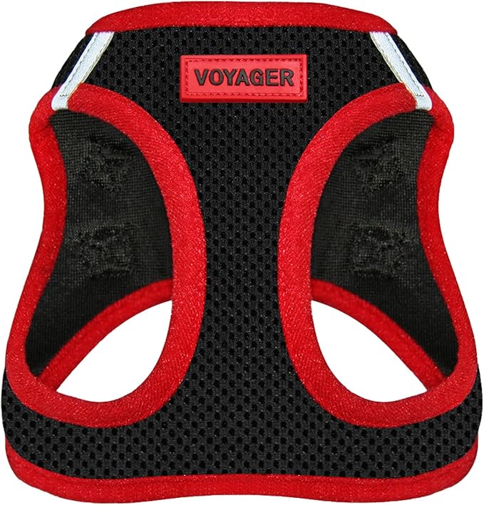 Best Pet Supplies - All Weather Mesh/Plush, Reflective, No Pull Harness for Small, Medium Dogs, Cats - Secure with Hook & Loop Fastener, Buckle, Double D-Rings - Black/Red Trim, M