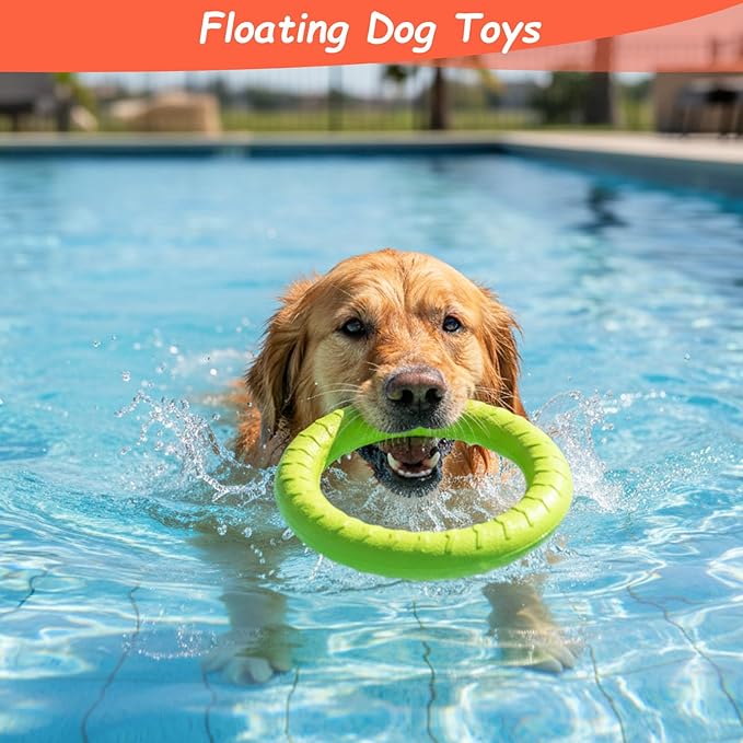4 Pack Dog Toy Training Ring, 7.48” EVA Dog Toy Ring, Durable Chew Flying Rings for Large Medium Puppy Training, Floating Pull Fetch Toys for Aggressive Chewers, Chewing Cathing Form Toys