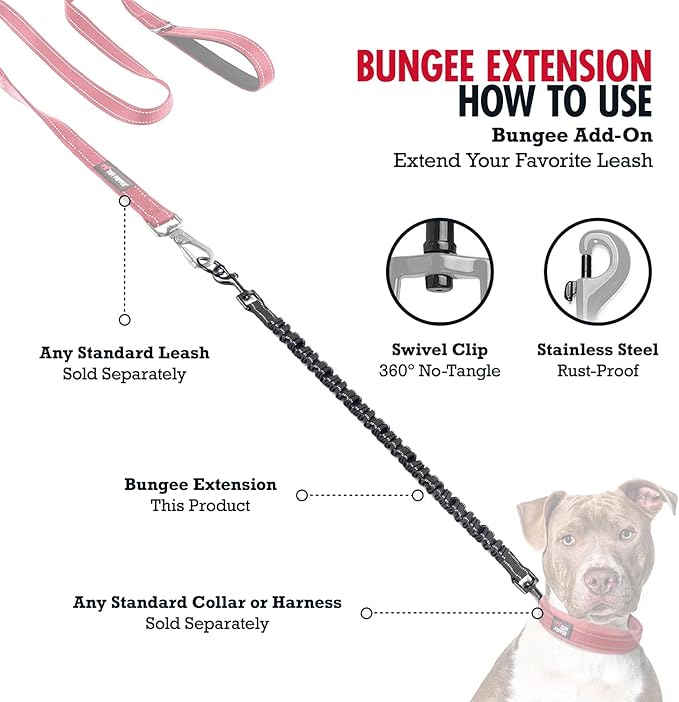 Add-On Accessory Small Size Bungee Leash Extension | Extends Hands Free Leashes by Two Feet | Requires Purchase of Hands Free Bungee Leash for Small Dogs Sold Separately