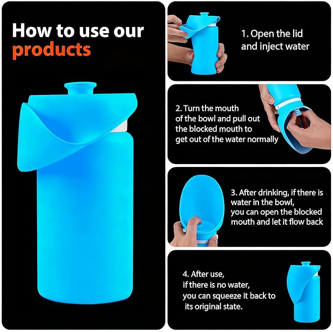 Portable Dog Water Bottle, 2-in-1 Leak Proof & Collapsible Silicone Pet Dispenser with Built-in Bowl, Food Grade Travel Cup for Walking, Hiking (19oz/550ml, Blue)
