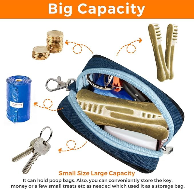 Dog Poop Bag Holder Zippered Pouch, Portable Dog Poop Bag Dispenser with 1 Metal Clip, Fashion Color Matching Canvas Waste Bag Holder for Leashes - Brown & Black