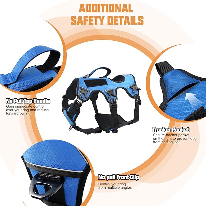 AUROTH Escape Proof No Pull Dog Harness with Lift Handle, Soft Padded Reflective Adjustable Vest, Large for Walking Hiking Training
