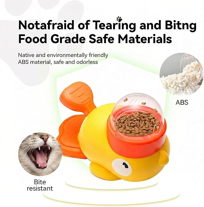 Yellow Duck Cat Treat Dispenser with 3 Lids, Anti-Slip Interactive Slow Puzzle Feeder for Dogs & Cats,2-in-1 Interactive Dog Toys Food Puzzle Slow Feeder for Small Medium Pet (Yellow)