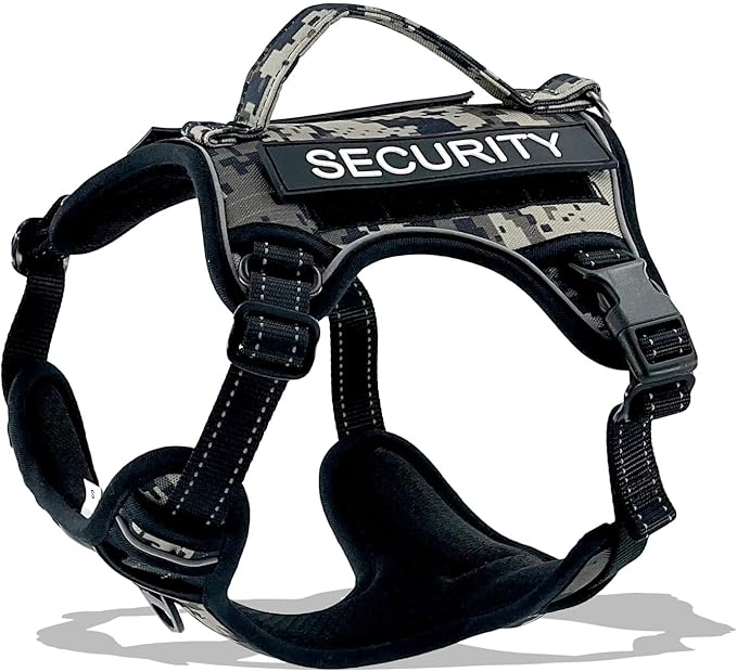 Tactical Dog Harness for Large Heavy Duty Dogs, No Pull Adjustable Reflective Service Camo Vest with Soft Handle