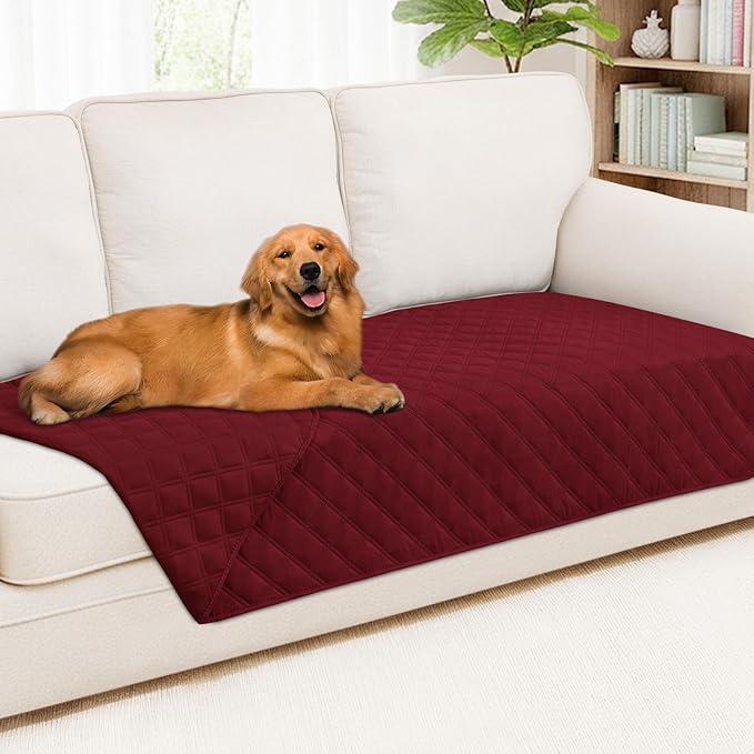 Smiry Waterproof Dog Bed Cover Pet Blanket, Soft Washable Dog Blanket for Furniture Bed Couch Sofa Reversible, Checkered (40"x80", Wine Red/Wine Red)