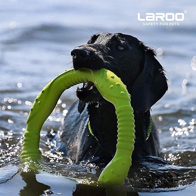 LaRoo 11.8 Inch Heavy-Duty Dog Flying Ring - Floating Chew Toy for Aggressive Chewers, Interactive Tug of War & Teething Toy for Medium/Large Dogs, Waterproof Outdoor Fetch Toy (Green)