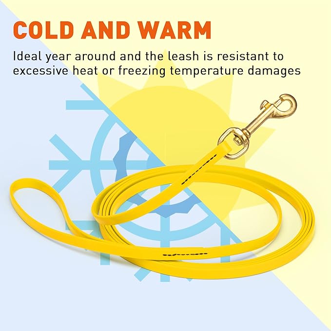 Viper Biothane K9 Working Dog Leash Waterproof Lead for Tracking Training Schutzhund Odor-Proof Long Line with Solid Brass Snap for Puppy Medium and Large Dogs, 15ft Lemon Yellow