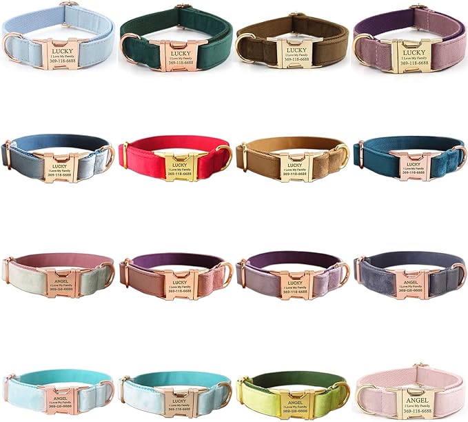 PETDURO Custom Dog Collar Personalized with Name Engraved Quick Release Rose Gold Metal Buckle for Large Medium Small Girl Dogs - Dog Leash and Bow Tie Available - Soft Comfy Velvet (Pink, S)