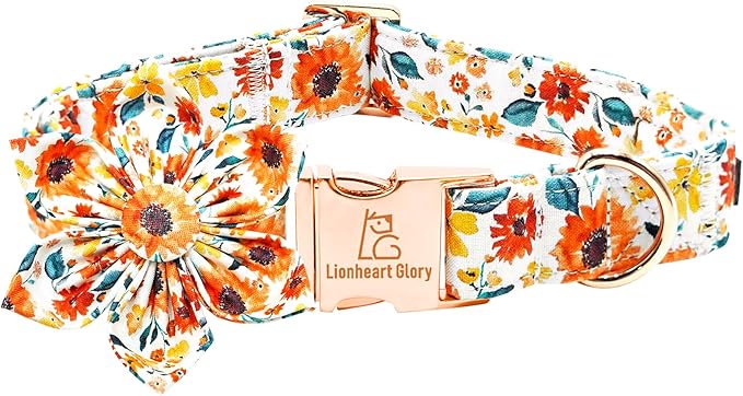 Lionheart glory Dog Collar Flowers Collar Floral Dog Collar with Flower Spring Summer Cute Collar Dog Boy or Girl Dog Collars Soft Durable Adjustable Dog Collars for Medium Dogs