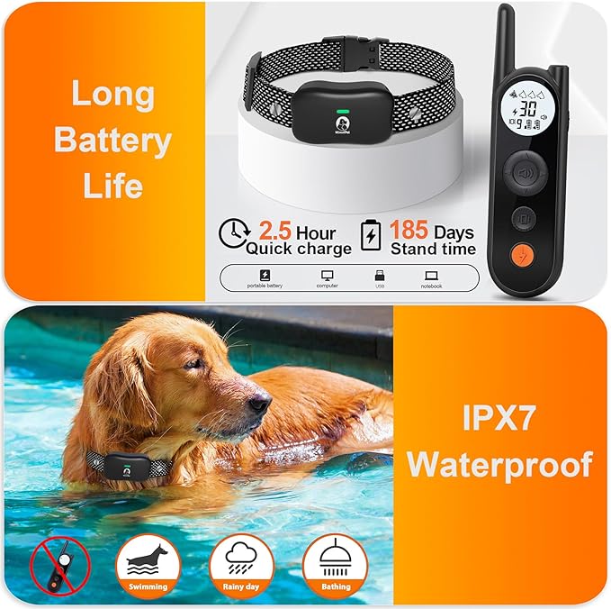MIMOFPET Wireless Dog Fence for 2 Dogs - Covers up to 856-Acre Electric Fence,185 Days Standby Time Training Collar,Pet Containment System with 3 Training Mode,Flash Light and Waterproof