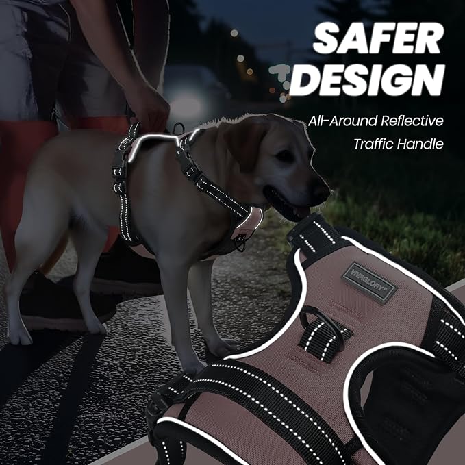 VIVAGLORY Dog Harness Easewalk No Pull Dog Harness with Handle Front Clip & Back Clip for Training Walking Lifting, No Pull Adjustable Easy On Padded Comfortable for Pet, M, Sakura Pink - Plain
