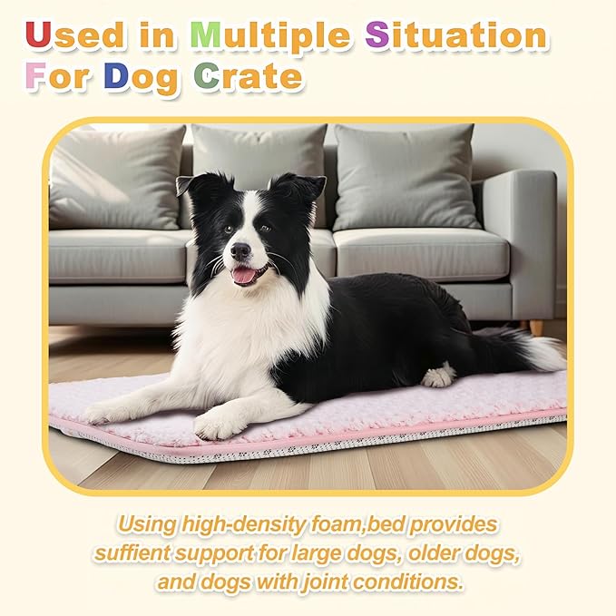 Dog Bed for Crate High Resilience Foam Crate Pad Mat for Medium Large Dogs Washable Anti-Slip,35" x 22", Pink