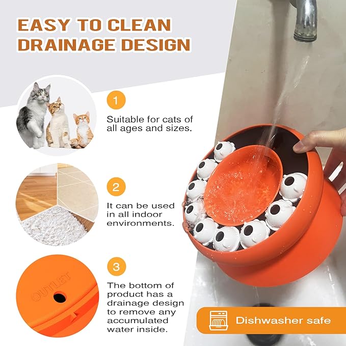 Interactive Cat Puzzle Feeder, Cat Puzzle Toy Treat Dispenser Kitten, Enrichment Toys for Indoor Cats, Slow Feeder Treat Puzzle Toys Cats Stimulation Toys(Orange)