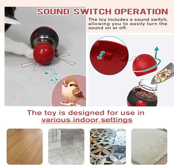 Cat Interactive Toys with Squeaky Sound for Indoor Cats Tracking Rolling Ball Adjustable Kitten Treat Dispensing Food Dispenser Slow Feeder Kitty Puzzle Toy Pet Supplies Birthday Gift