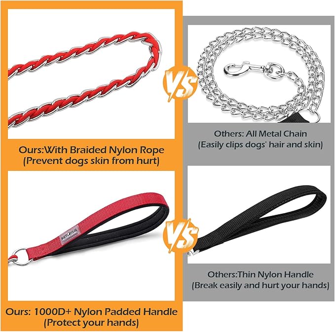 Chain Dog Leash Chew Proof Metal Leash for Medium Large Dogs, Chain Link Dog Anti Chew 5.2FT / 4FT Strong Anti Bite Comfortable Soft Padded Handle (red, 4FT(30-80lb)