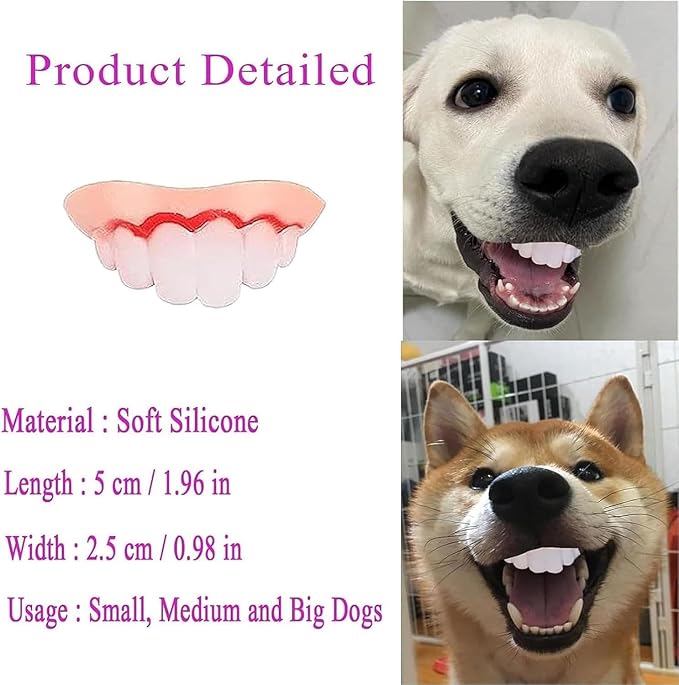 White Neat Teeth Fake Teeth for Dogs,Funny Silicone Braces,Creative Fake Dog Chew Toys, Easy to Apply Toy,Interactive Toys, Christmas Costume Suitable Accessories