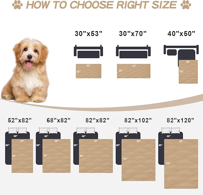 Smiry Waterproof Dog Bed Cover Blanket 82x102, Soft Reversible Pet Blanket, Washable Leakproof Cats Dogs Couch Cover for Sofa, Couch, Furniture, Camel/Beige