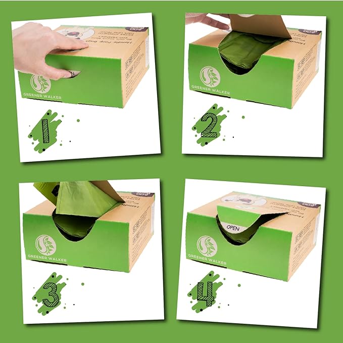 GREENER WALKER Tie Handles Poo Bags for Dog Waste, 600 Doggy Waste Bags Extra Thick Strong 100% Leak-Proof (Green)