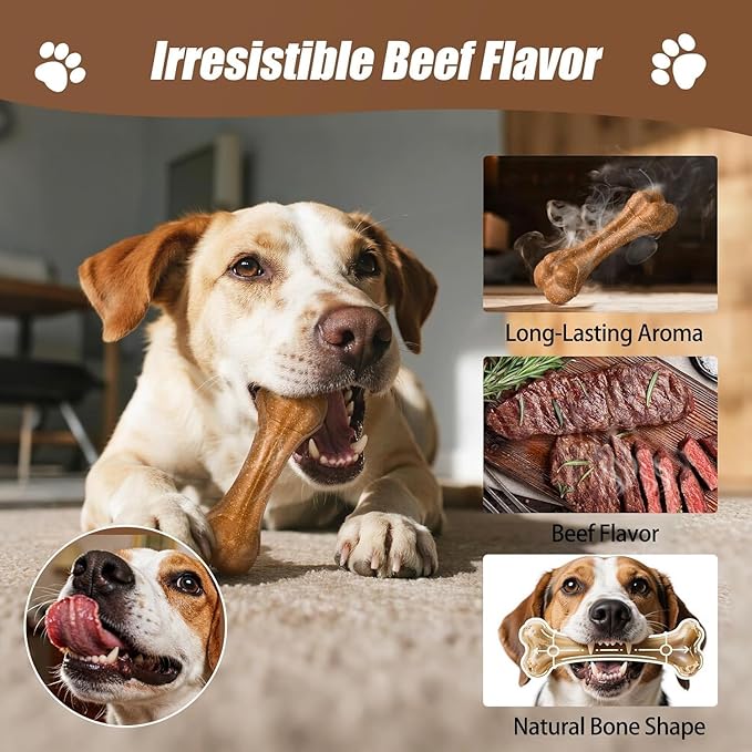 SCHITEC Dog Bone Chew Toys for Small Dogs & Puppies, Beef Flavor Teething Toy, Durable Dog Toys for Aggressive Chewers, Teeth Cleaning, 2Pcs
