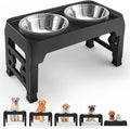 Elevated Dog Bowls for Medium Large Dogs - 5 Height Adjustable Mess Proof Raised Bowl Stand with 2 44oz Stainless Steel Food Bowls Dish Set Adjusts to 3.54’’-12.13’’ Non-Slip Black (DB-B)