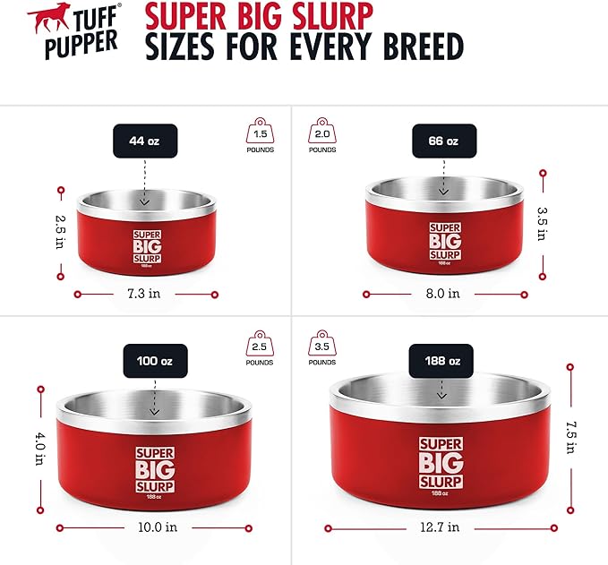 Tuff Pupper 100 oz Heavy Duty Insulated Stainless Steel Dog Bowl for Large Dogs, Non-Slip Base, Dishwasher Safe
