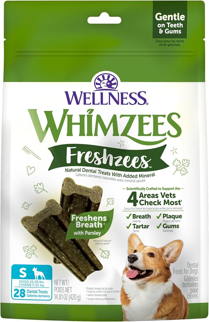 WHIMZEES Wellness Freshzees Dog Dental Treats, Small Size Stick, (28 Count)