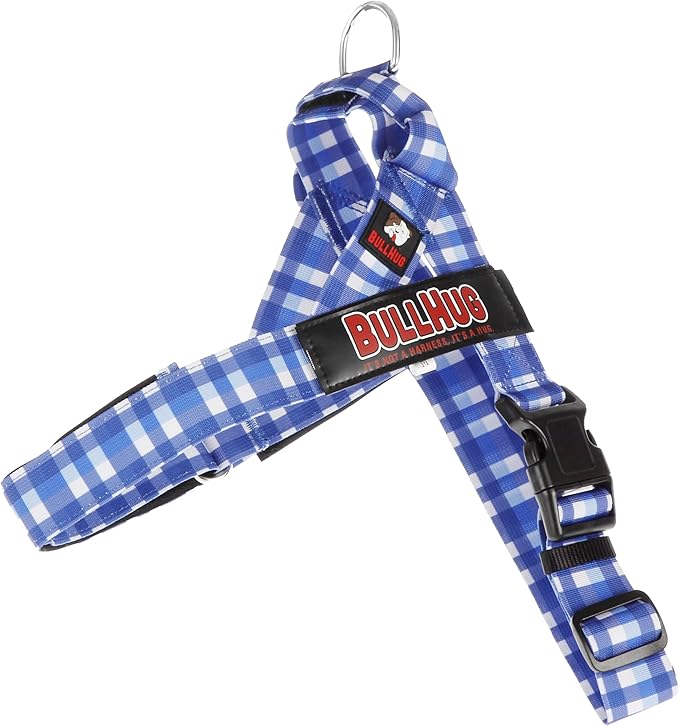 BULLHUG Adjustable Dog Harness– No Pull, No Choke – for English Bulldogs, French Bulldogs, Pugs & Broad-Chested Breeds – Easy, Safe Walks (BLUEWHITE, Large)