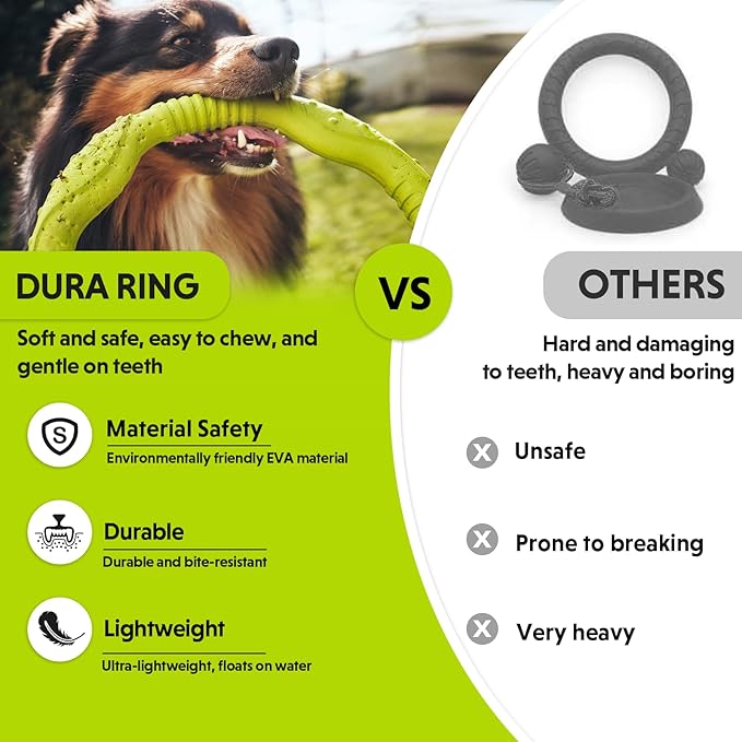 LaRoo 11.8 Inch Heavy-Duty Dog Flying Ring - Floating Chew Toy for Aggressive Chewers, Interactive Tug of War & Teething Toy for Medium/Large Dogs, Waterproof Outdoor Fetch Toy (Green)