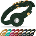 OOPSDOGGY Rolled Leather Dog Collar with Airtag Holder - Reflective Round Airtag Dog Collar - Soft Tracking Pet Collar for Small Dogs Puppy Cats Kitten (Green, M, 12"-15")
