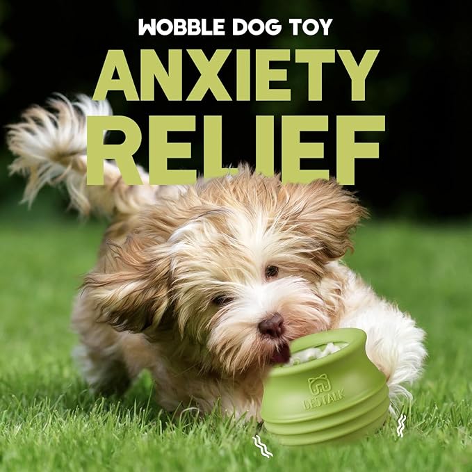 Dog Enrichment Treat Toy, Long-Lasting Wobbly Interactive Freeze Lick Toys for Dogs, Stuffable Puzzle Feeder Toy for Boredom, Silicone Treat Dispensing Chew Toy (Green,L)