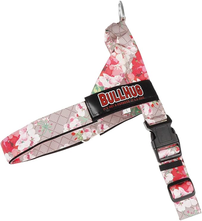 BULLHUG Adjustable Dog Harness– No Pull, No Choke – for English Bulldogs, French Bulldogs, Pugs & Broad-Chested Breeds – Easy, Safe Walks (Pink Floral, Medium)
