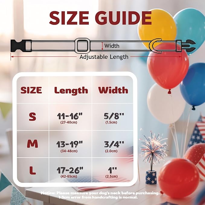 Tunkoo American Flag Dog Collar with Cute Bow Tie 4th of July Cotton Collar Adjustable Durable for Outside Small Medium Large Boys Girls Dogs, S
