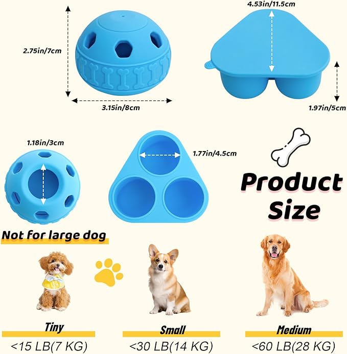 IFOYO Frozen Treat Dog Toy Ball for Small to Medium Dogs, Silicone Enrichment Dog Toys to Keep Them Busy, Reduce Anxiety, Puzzle Treat Dispensing Dog Toys for Slow Food Training, Easy to Clean (Blue)