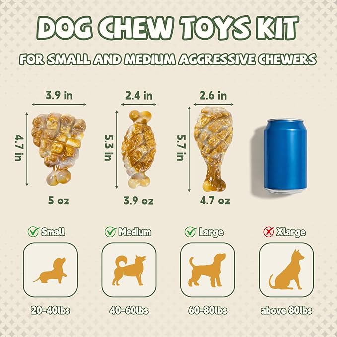 Tough Dog Toys for Aggressive Chewers 3 Pack, Indestructible Dog Toy to Keep Them Busy, Durable Dog Chew Toys for Aggressive Chewers Medium and Large Breeds, Chicken Flavored