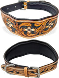 Majestic Ally Leather Dog Collar with Adjustable, Padded Fit for Walking, Hiking, and Running, Designer Western Wear for Puppies, Fancy Colors (Black - Natural, Medium)
