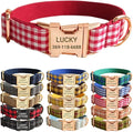 PETDURO Personalized Gingham Plaid Dog Collar Red - Engraved Name and Phone Number on Rose Gold Metal Buckle - Custom for Small Medium Large Boy Girl Dogs - Add Leash Bow Tie via Customize Now