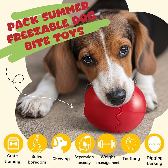 Aliceset 2 Pack Durable Freezable Dog Chew Toys for Aggressive Chewers Interactive Treat Dispensing Puzzle Toy for Large & XL Dogs Keeps Cool & Busy (Red)