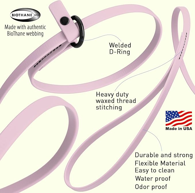 Dogline Biothane Slip Dog Leash - for Small, Medium and Large Dogs - Odor Free Slip Lead, Heavy Duty and Durable Material Kennel Lead - Pastel Purple - 5ft L x 3/8in W