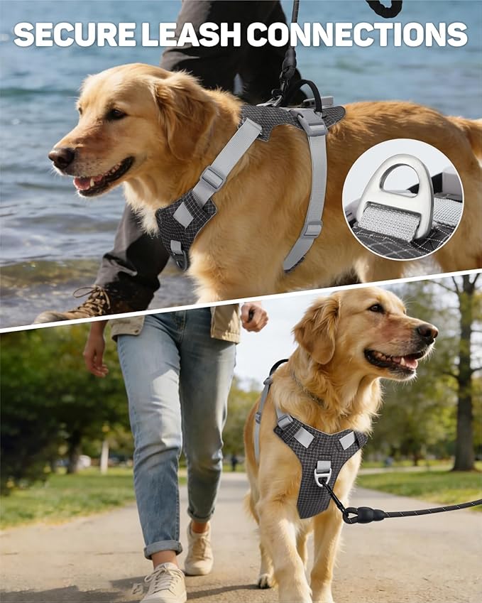 TagME No Pull Dog Harness with 2 Leash Clips,Lightweight & Visible for All-Day Walking, No Choke Pet Vest Includes AirTag Holder for Extra Large Dogs,Black