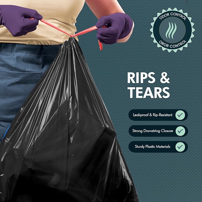 PAMI Tall 13-Gallon Kitchen Drawstring Trash Bags [80-Pack, Black] - Extra-Strong Plastic Garbage Bags- Thick Trash Can Liners For Kitchen, Bathroom & Outdoor Bins- 2ft x2ft Unscented Trash Bags