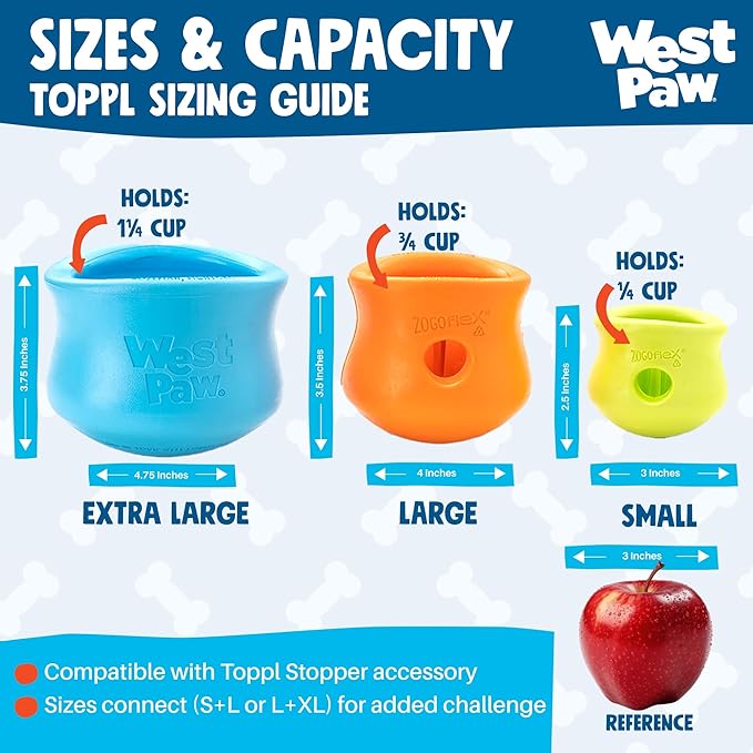 WEST PAW Zogoflex Toppl Interactive Treat Dispensing Puzzle Dog Toy for Mental Stimulation & Enrichment-Holds Kibble & Treats-Lickable, Freezable & Dishwasher Safe-Made in USA-Small-River