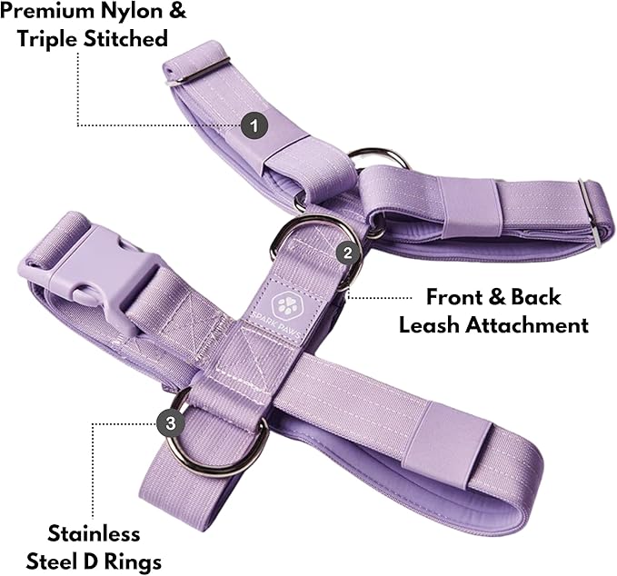 Spark Paws No Pull Dog Harness for Large Dogs, Heavy Duty Dog Harness for Big Strong Breeds, Adjustable, Y Shaped Padded Halter Design with Front Clip - Purple - Large