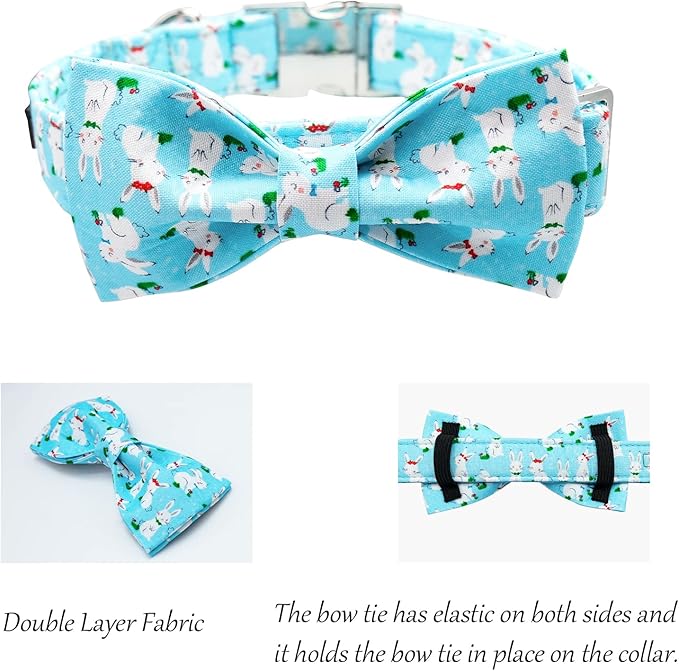 Lionet Paws Easter Dog Collar with Bowtie, Bunny Bowtie Collar with Metal Buckle for Dogs and Cats, Adjustable Comfortable Dog Collar Girl Boy, XS, Neck 8-12 in