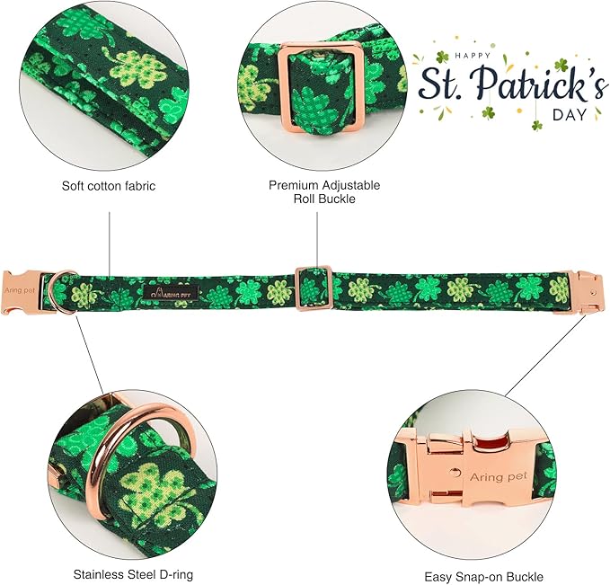 ARING PET St. Patrick's Day Dog Collar with Bow, Cute Adjustable Plaid Clovers Shamrock Bowtie Pet Collars with Metal Buckle for Puppy Small Medium Large Boy Girl Dogs-S