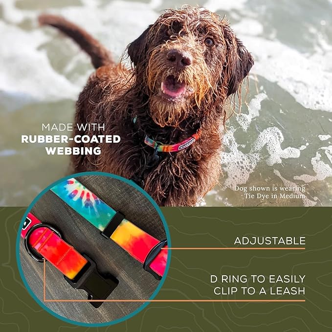 Wilderdog Waterproof Dog Collar - Repels Water & Dirt - Large 17"-24" - Tie Dye